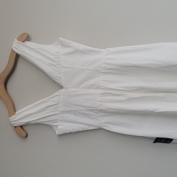 Lettie White Poplin Plunge Neck Midi Dress Size S - Picture 8 of 12